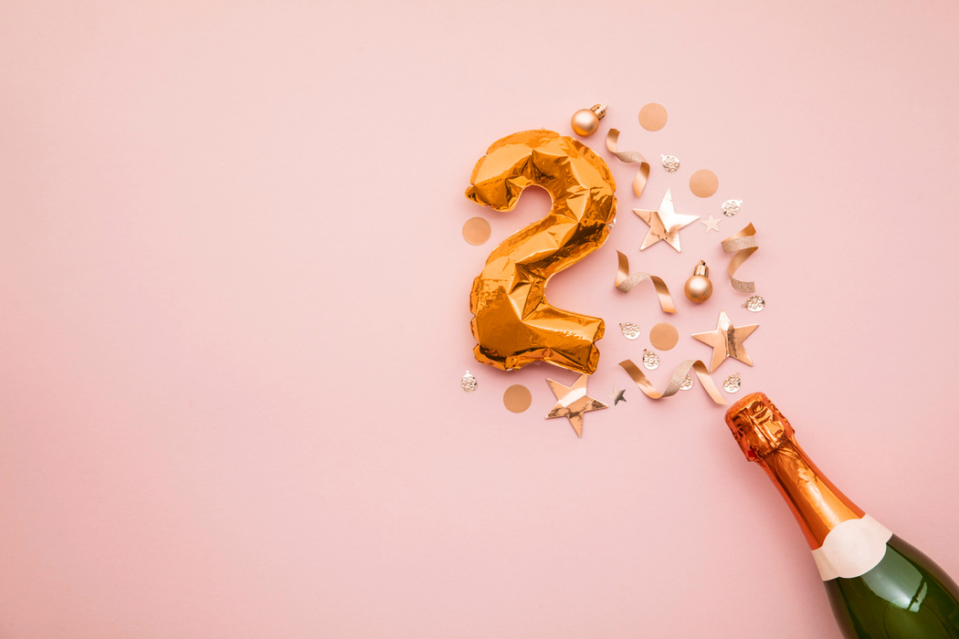 Champagne Bottle with Gold Number Two Balloon